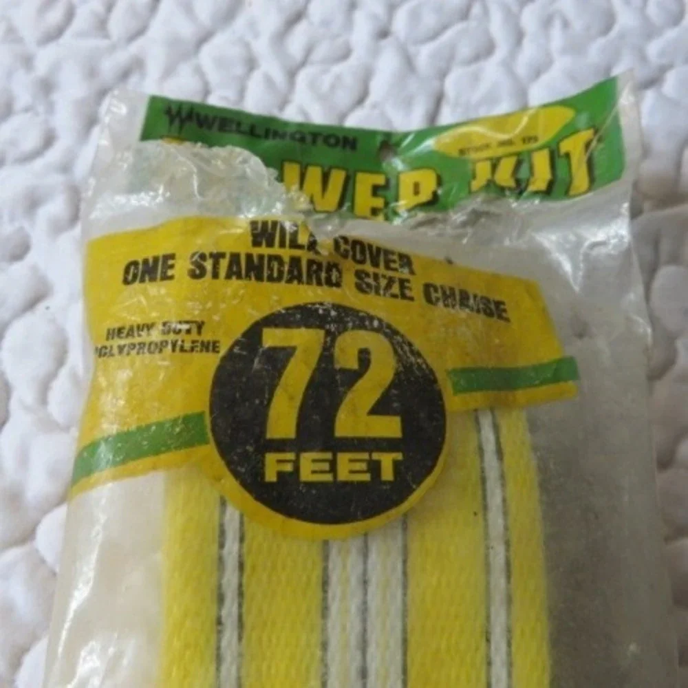 Vintage Wellington Re-Webb Kit Yellow White Stripe Wrap Lawn Beach Chair 72Ft
